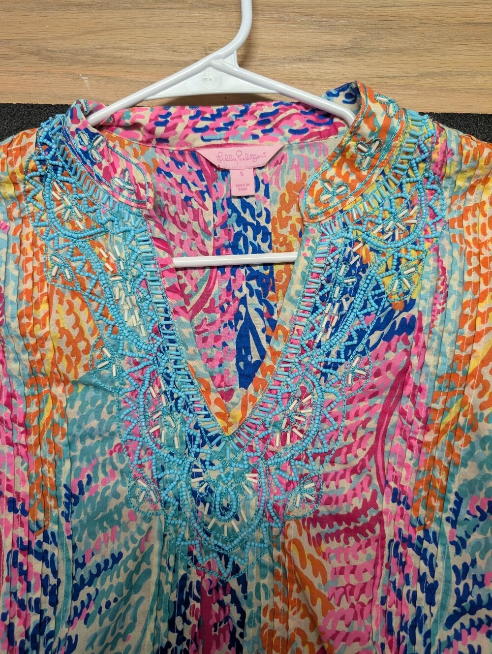 Lilly Pulitzer Women's Colorful Beaded Printed Tunic Top Size S
